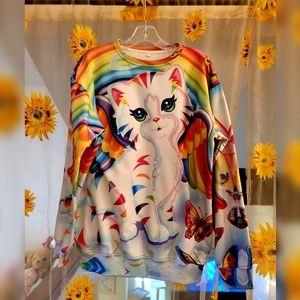 Lisa Frank Angel Kitty Oversized Sweatshirt